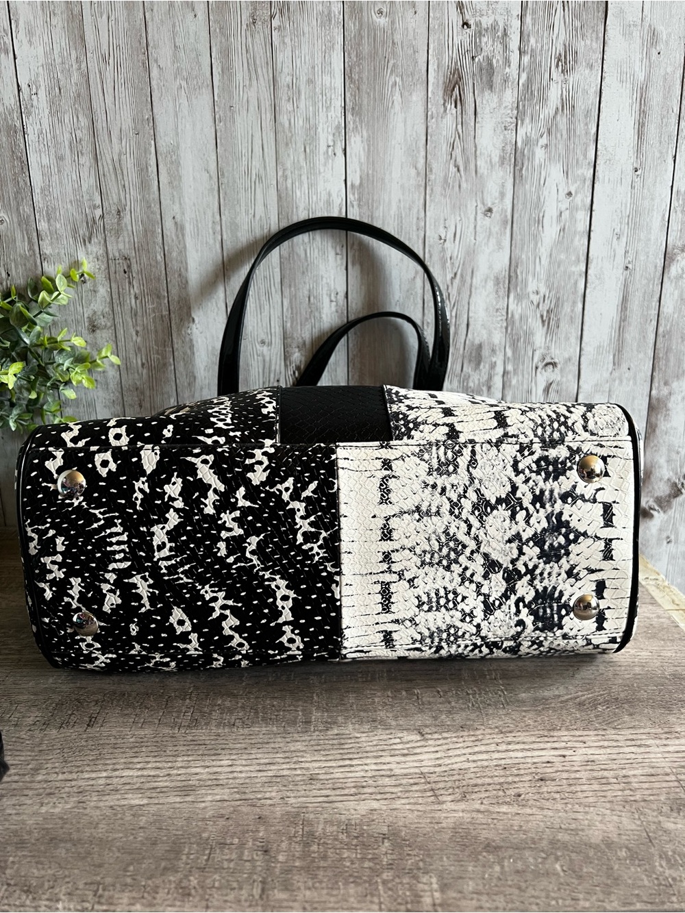 Coach Nancy Exotic Black & White Snake-Print Satchel - Picture 8 of 14